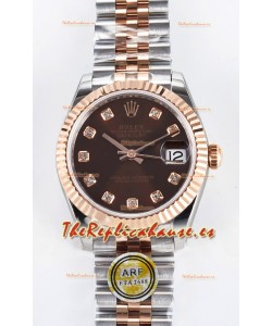 Rolex Super Clone Datejust ETA 2688 Movement 31MM Oro Rosado Dos Tonos Suizo Dial Marrón