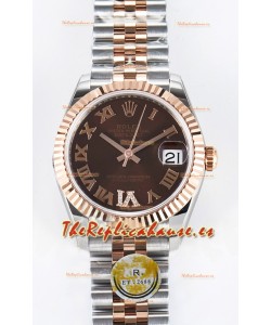 Rolex Super Clone Datejust ETA 2688 Movement 31MM Oro Rosado Dos Tonos Suizo Dial Marrón