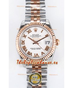 Rolex Super Clone Datejust ETA 2688 Movement 31MM Oro Rosado Dos Tonos Suizo Dial Blanco