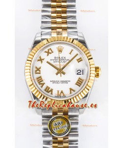 Rolex Super Clone Datejust ETA 2688 Movement 31MM Oro Amarillo Dos Tonos Suizo Dial Blanco