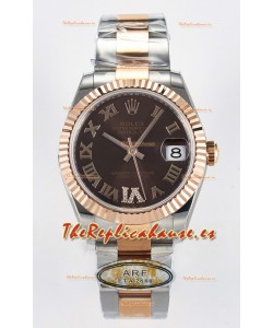 Rolex Super Clone Datejust ETA 2688 Movement 31MM Oro Rosado Dos Tonos Suizo Dial Marrón