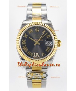 Rolex Super Clone Datejust ETA 2688 Movement 31MM Oro Amarillo Dos Tonos Suizo Dial Gris
