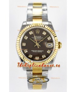 Rolex Super Clone Datejust ETA 2688 Movement 31MM Oro Amarillo Dos Tonos Dial Marrón 