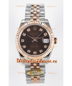 Rolex Super Clone Datejust ETA 2688 Movement 31MM Oro Rosado Dos Tonos Suizo Dial Marrón