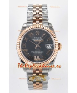 Rolex Super Clone Datejust ETA 2688 Movement 31MM Reloj Oro Rosado Dos Tonos Suizo Dial Gris