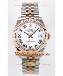 Rolex Super Clone Datejust ETA 2688 Movement 31MM Oro Rosado Dos Tonos Suizo Dial Blanco