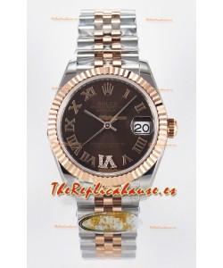 Rolex Super Clone Datejust ETA 2688 Movement 31MM Oro Rosado Dos Tonos Suizo Dial Marrón