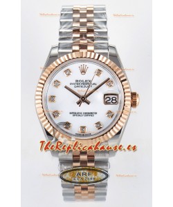 Rolex Super Clone Datejust ETA 2688 Movement 31MM Oro Rosado Dos Tonos Suizo Dial Blanco