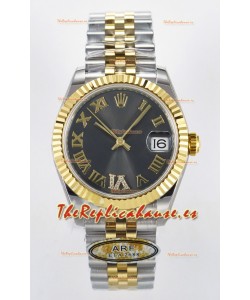 Rolex Super Clone Datejust ETA 2688 Movement 31MM Oro Amarillo Dos Tonos Suizo Dial Gris