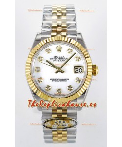 Rolex Super Clone Datejust ETA 2688 Movement 31MM Oro Amarillo Dos Tonos Suizo Dial Blanco
