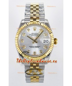 Rolex Super Clone Datejust ETA 2688 Movement 31MM Oro Amarillo Dos Tonos Suizo Dial Plateado