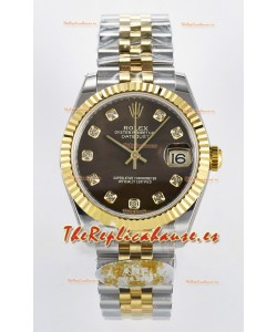 Rolex Super Clone Datejust ETA 2688 Movement 31MM Oro Amarillo Dos Tonos Suizo Dial Marrón