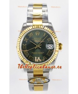 Rolex Super Clone Datejust ETA 2688 Movement 31MM Oro Amarillo Dos Tonos Suizo Dial Verde 