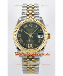 Rolex Super Clone Datejust ETA 2688 Movement 31MM Oro Amarillo Dos Tonos Suizo Dial Verde 