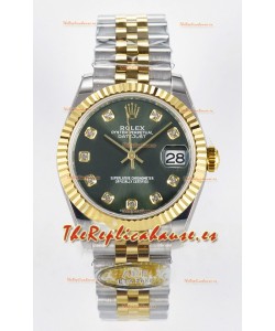 Rolex Super Clone Datejust ETA 2688 Movement 31MM Oro Amarillo Dos Tonos Suizo Dial Verde 