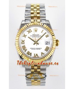 Rolex Super Clone Datejust ETA 2688 Movement 31MM Oro Amarillo Dos Tonos Suizo Dial Blanco