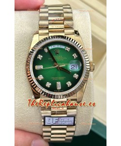 Rolex Day Date Super Clone Reloj Oro Amarillo 18K 36MM - Dial Verde Reloj Réplica Espejo 1:1 