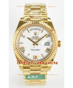 Rolex Day Date Super Clone Reloj Oro Amarillo 18K 40MM - Dial Blanco 1:1 Calidad Espejo