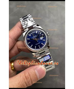 Rolex Day Date Super Clone Acero Inoxidable Dial Azul Reloj Marcadores Hora en Cristal 36MM - 1:1 Calidad Espejo