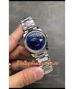 Rolex Day Date Super Clone Acero Inoxidable Dial Azul Reloj Numerales Pequeños en Romano 36MM - 1:1 Calidad Espejo