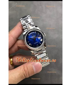 Rolex Day Date Super Clone Acero Inoxidable Dial Azul Numerales Largos en Romano 36MM - 1:1 Calidad Espejo