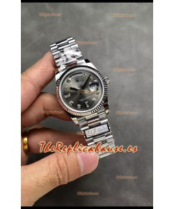 Rolex Day Date Super Clone Acero Inoxidable Dial Gris Reloj Numerales Diamantes 36MM - 1:1 Calidad Espejo