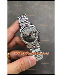 Rolex Day Date Super Clone Acero Inoxidable Dial Gris Reloj Numerales Romanos 36MM - 1:1 Calidad Espejo
