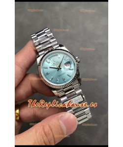 Rolex Day Date Super Clone Acero Inoxidable Dial Azul Ice Reloj Marcadores Hora en Cristal 36MM - 1:1 Calidad Espejo