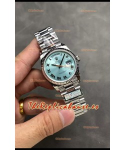 Rolex Day Date Super Clone Acero Inoxidable Dial Azul Ice Reloj Numerales Romanos 36MM - 1:1 Calidad Espejo
