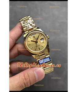 Rolex Day Date Super Clone Caja y Dial Oro Amarillo Reloj Numerales Stick 36MM - 1:1 Calidad Espejo