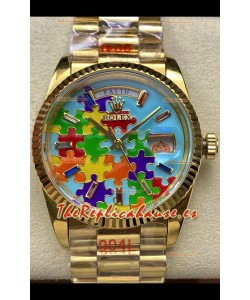 Rolex Day Date Emoji Jig-Saw Puzzle Oro Amarillo Casing Reloj Réplica Suizo 