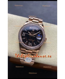 Rolex Day Date Super Clone Oro Rosado Dial Eisenkiesel Reloj Numerales Diamantes 36MM - 1:1 Calidad Espejo