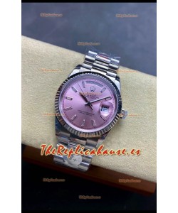 Rolex Day Date Super Clone Acero Inoxidable Dial Rosado Sunburst Reloj Marcadores Hora en Cristal 36MM - 1:1 Calidad Espejo