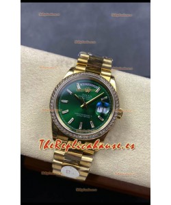 Rolex Day Date Super Clone Dial Oro Amarillo Dial Verde Reloj Marcadores Hora en Cristal 36MM - 1:1 Calidad Espejo