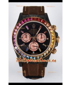Rolex Daytona Super Clone DiW Carbon Edition Rainbow Bezel - Caja Carbono Forjado Correa Khaki Réplica Espejo 1:1