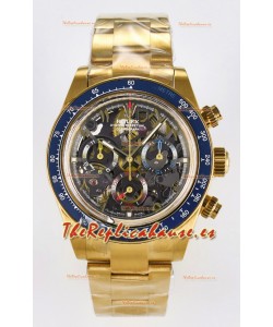 Rolex Daytona Super Clone Artisans De Geneve Oro Amarillo Reloj Bisel Azul Reloj Skeleton