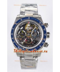 Rolex Daytona Super Clone Artisans De Geneve Acero Inoxidable Reloj Bisel Azul Reloj Skeleton