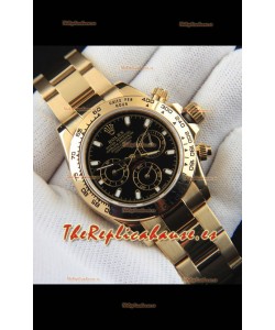 Rolex Daytona Movimiento Japonés Caja de Oro Reloj Réplica en Dial Negro 