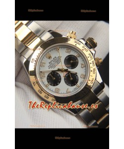 Rolex Daytona Movimiento Japonés Dos Tonos Caja de Oro Reloj en Dial Blanco 