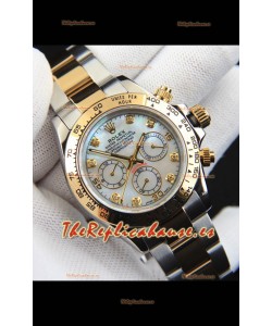Rolex Daytona Movimiento Japonés Dos Tonos Caja de Oro Reloj en Dial Perla 