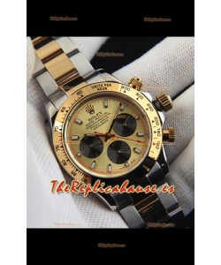 Rolex Daytona Movimiento Japonés Dos Tonos Caja de Oro Reloj en Dial Dorado 