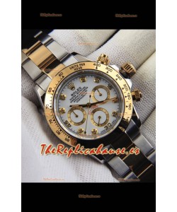 Rolex Daytona Movimiento Japonés Dos Tonos Caja de Oro Reloj en Dial Blanco 