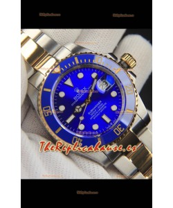 Rolex Submariner Reloj Réplica Japonés Acero 904L Oro Amarillo Dos Tonos - Bisel de Cerámica en Azul