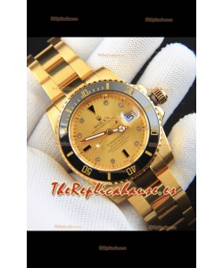 Rolex Submariner Japonés Reloj Réplica Caja en Oro Amarillo Bisel Negro