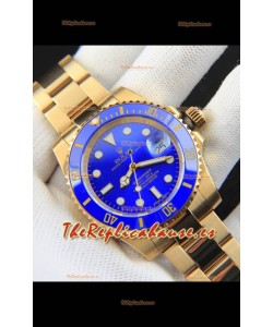 Rolex Submariner Reloj Réplica Japonés Caja en Oro Amarillo Dial Azul 