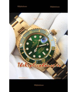 Rolex Submariner Reloj Réplica Japonés Caja en Oro Amarillo Dial Verde 