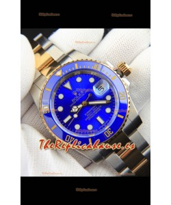 Rolex Submariner Japonés Reloj Réplica Caja en 2 Tonos Oro Amarillo Dial Azul 