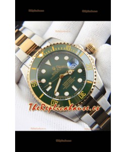 Rolex Submariner Reloj Réplica Japonés Caja Oro Amarillo en Dos Tonos Dial Verde 