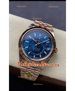 Rolex Sky-Dweller REF# 336935 Dial Azul Reloj en Oro Rosado Caja Acero 904L Réplica Espejo 1:1