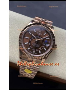 Rolex Sky-Dweller REF# 336935 Dial Marrón Reloj en Oro Rosado Caja Acero 904L Réplica Espejo 1:1